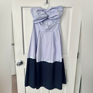 CBR Cut Out Two-Tone Lavender Navy Blue Strapless Midi Dress Size S